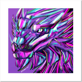 neon dragon ecopop art in magnificent colors in light Posters and Art